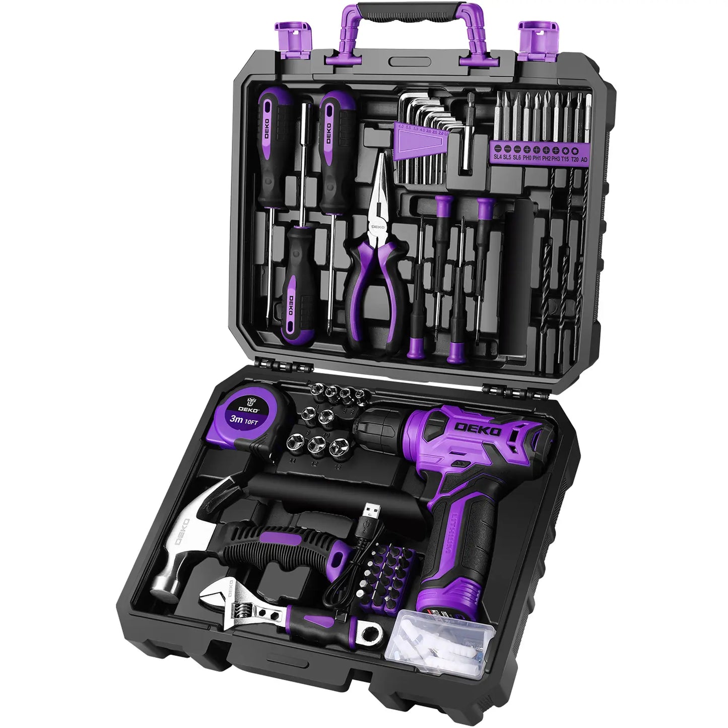 126PCS Cordless Drill Tool Set 8V Rechargeable Power Drill with Carry Case, Household Repair Tools, Ideal Gift for Dads