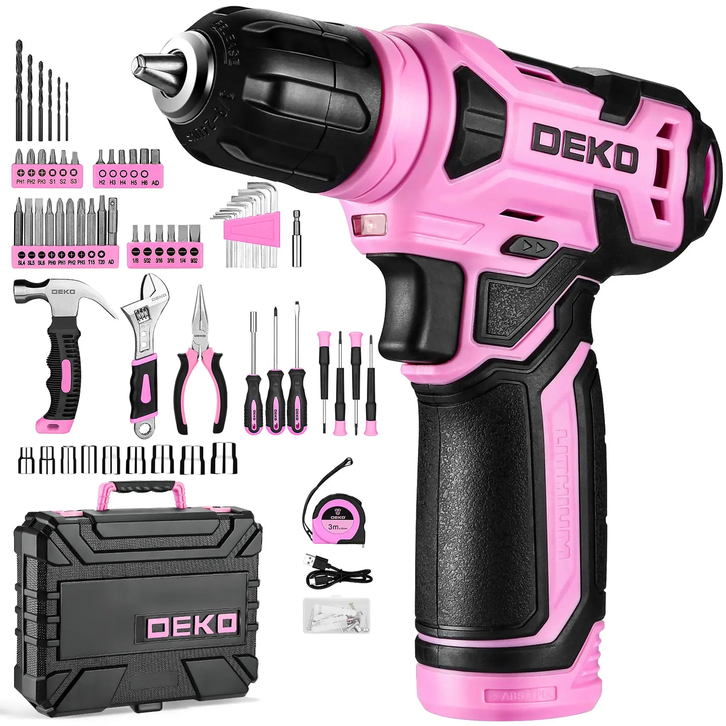 126PCS Cordless Drill Tool Set 8V Rechargeable Power Drill with Carry Case, Household Repair Tools, Ideal Gift for Dads