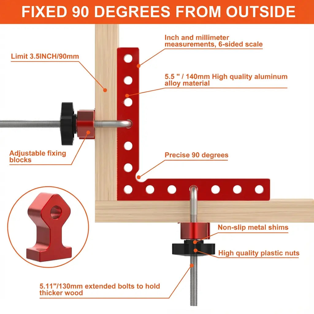 4-Pack Aluminum 90-Degree Corner Clamp Kit (12-Piece Set) | Woodworking Positioning L-Squares for Box, Frame and Cabinet Assembly