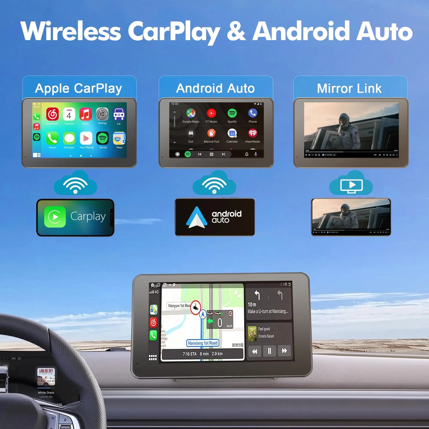 Upgraded Portable Wireless CarPlay Screen Adapter, Compatible with iPhone & Android, Smooth In-Car Entertainment System