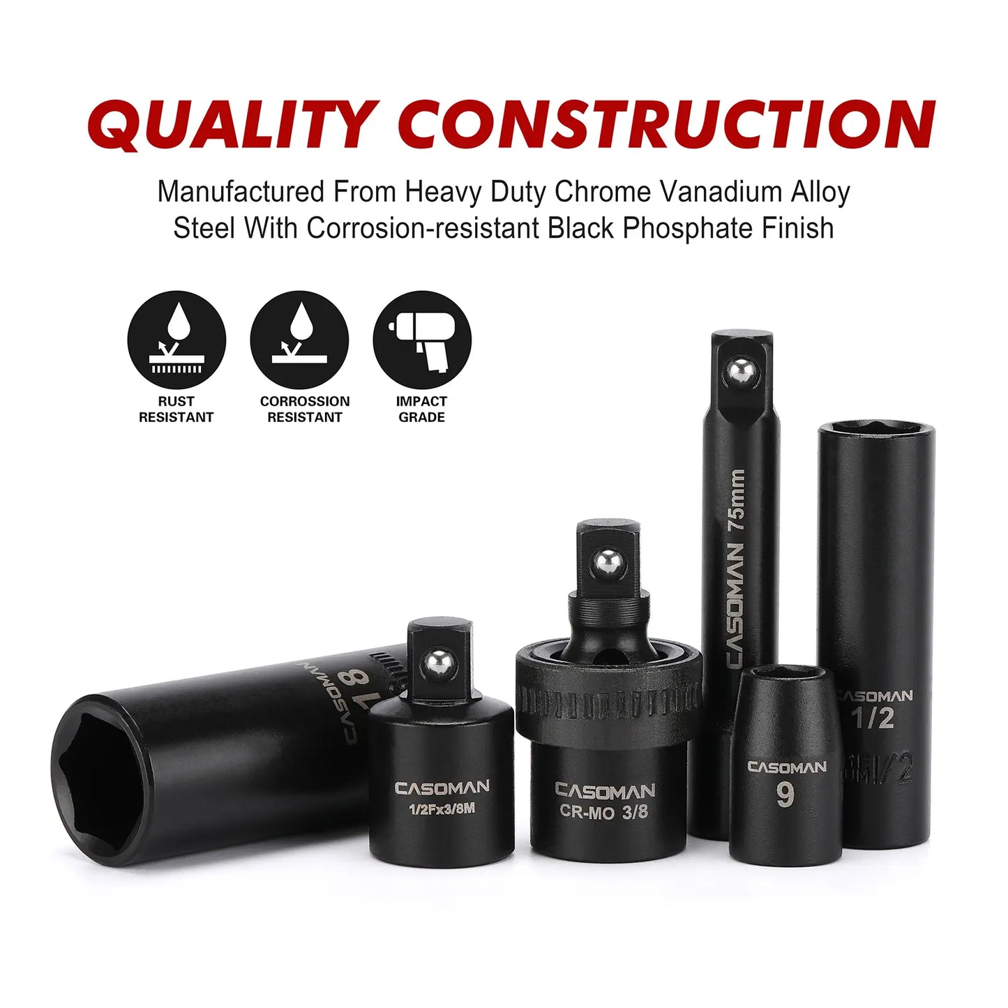 3/8 Inch Drive CR-V Impact Socket Set 49PCS, Complete Mechanic Tool Kit with Ratchet & Accessories for Auto Maintenance