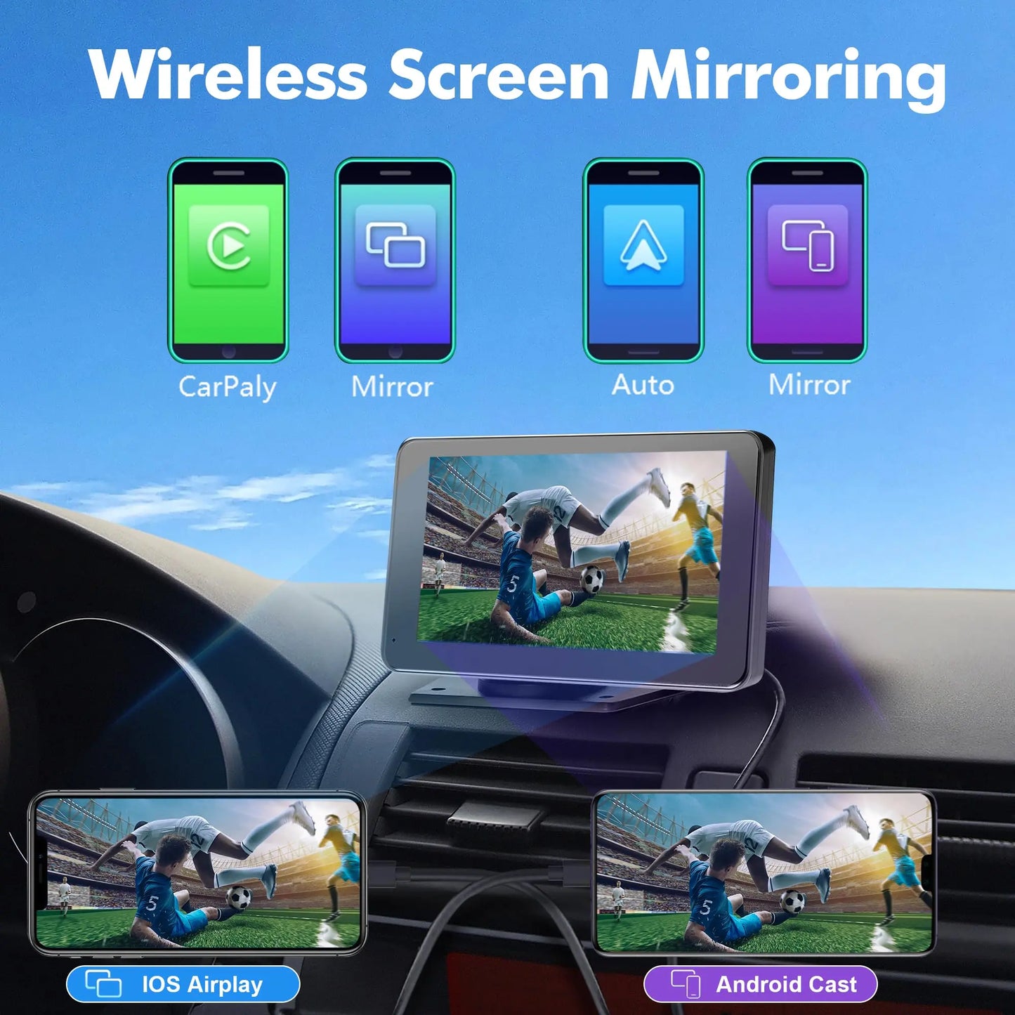 Upgraded Portable Wireless CarPlay Screen Adapter, Compatible with iPhone & Android, Smooth In-Car Entertainment System